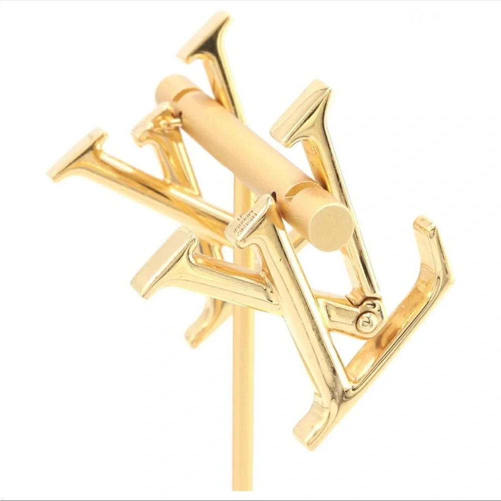 Gold Plated Brass LV Hoops W/Oversized Designer Logo